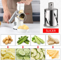 HKM-087635 Manual Stainless Steel Rotary Cheese Grater with 3 Blades and Cleaning Brush for Vegetables and Potatoes