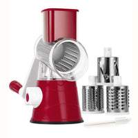 HKM-087635 Manual Stainless Steel Rotary Cheese Grater with 3 Blades and Cleaning Brush for Vegetables and Potatoes