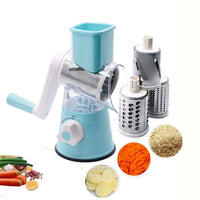 HKM-087635 Manual Stainless Steel Rotary Cheese Grater with 3 Blades and Cleaning Brush for Vegetables and Potatoes