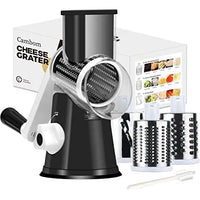 HKM-087635 Manual Stainless Steel Rotary Cheese Grater with 3 Blades and Cleaning Brush for Vegetables and Potatoes