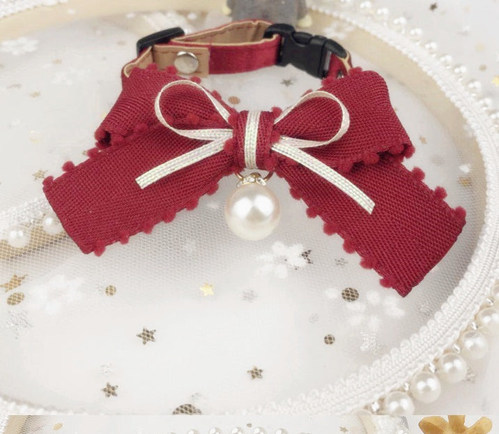 HKM-0876477 Sweet Bow Tie Collars for Cats and Dogs with Bell or Pearl Style Options
