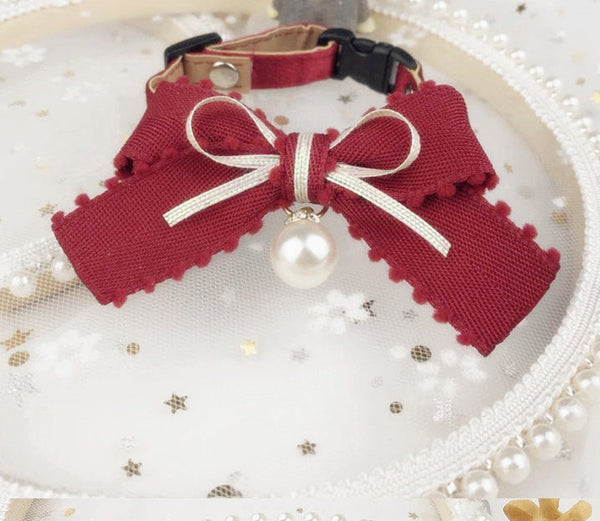 HKM-0876477 Sweet Bow Tie Collars for Cats and Dogs with Bell or Pearl Style Options
