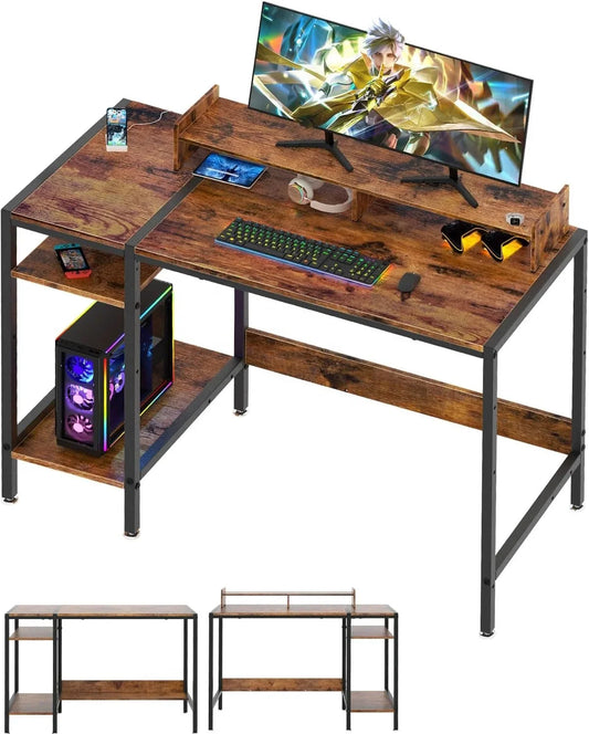 HKM-087763 Adjustable Gaming Computer Desk with Monitor Stand and Storage Solutions