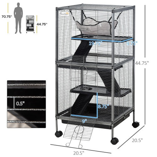 HKM-0877885 Rolling Large Ferret Cage with 5 Tiers, Hammock, Removable Tray, and Heavy-Duty Steel Frame