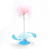 HKM-0878013 Rotating Feather Windmill Cat Toy with Suction Cup - Blue Plastic Cat Engager