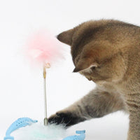 HKM-0878013 Rotating Feather Windmill Cat Toy with Suction Cup - Blue Plastic Cat Engager