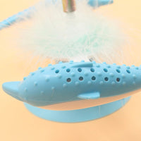 HKM-0878013 Rotating Feather Windmill Cat Toy with Suction Cup - Blue Plastic Cat Engager