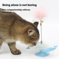 HKM-0878013 Rotating Feather Windmill Cat Toy with Suction Cup - Blue Plastic Cat Engager