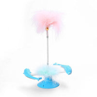 HKM-0878013 Rotating Feather Windmill Cat Toy with Suction Cup - Blue Plastic Cat Engager