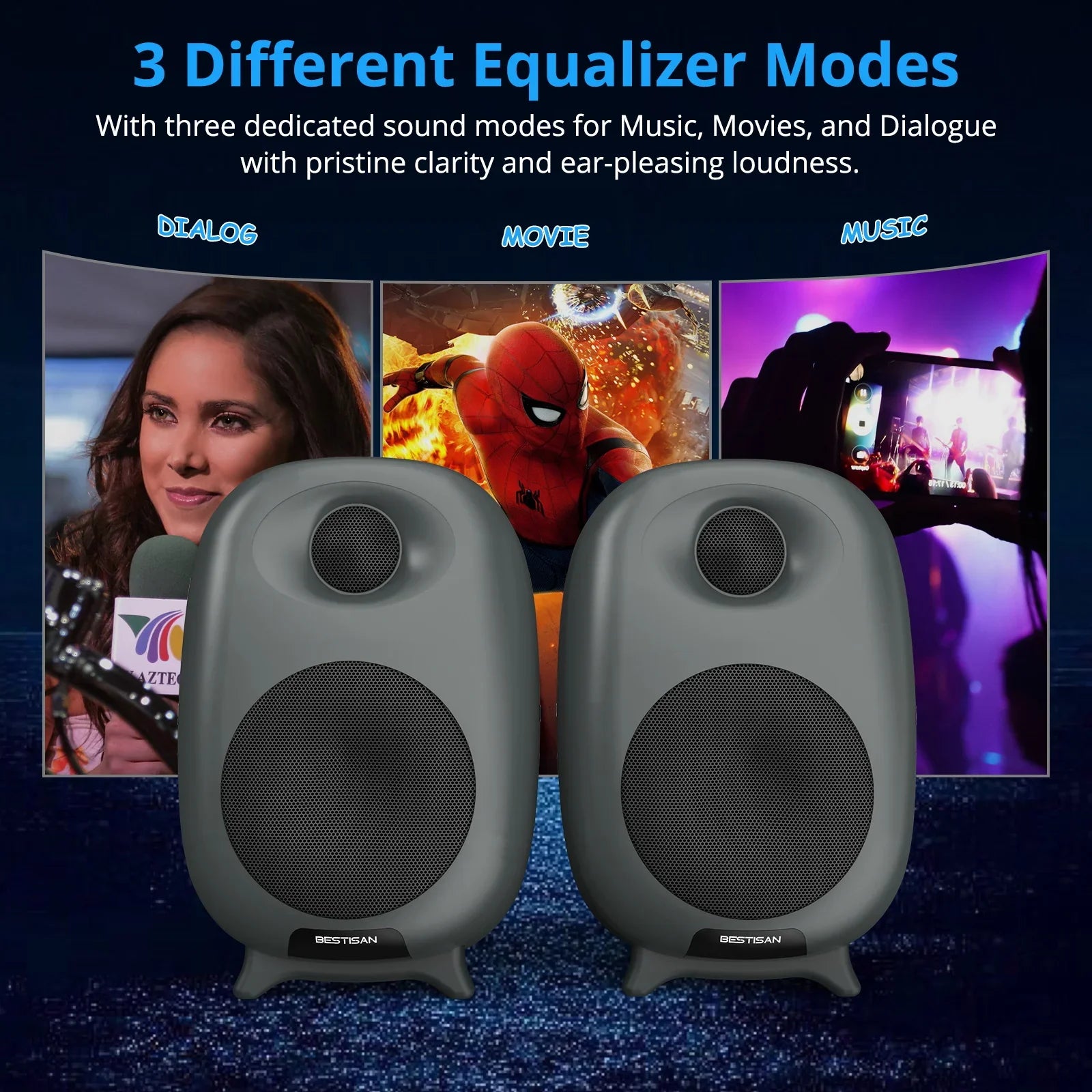 HKM-087891 Two-Way Active Hi-Fi Bookshelf Speakers for Home Audio and Gaming