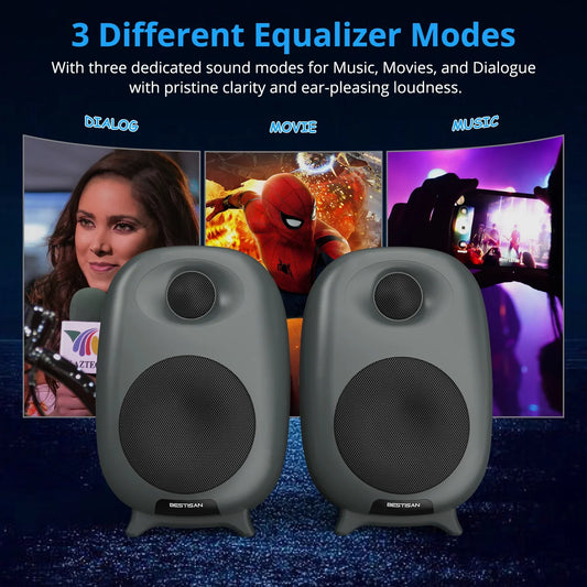 HKM-087891 Two-Way Active Hi-Fi Bookshelf Speakers for Home Audio and Gaming
