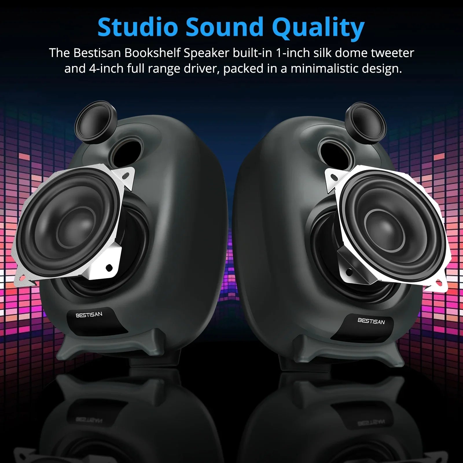 HKM-087891 Two-Way Active Hi-Fi Bookshelf Speakers for Home Audio and Gaming