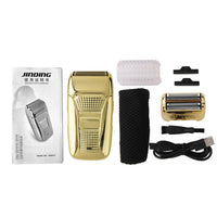 HKM-087955 Dual-Head USB Rechargeable Retro Bald Razor in Gold and Silver