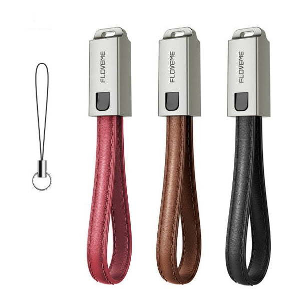 HKM-087955 Leather & Zinc Alloy USB-C Charging Cable for iPhone - 2.1A, 14cm Length, Apple Lightning Interface - Red, Black, Brown Options