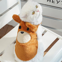 HKM-0879805 Fleece-Lined Dog Coat with Bear Ears - Warm Pet Clothing in Cream