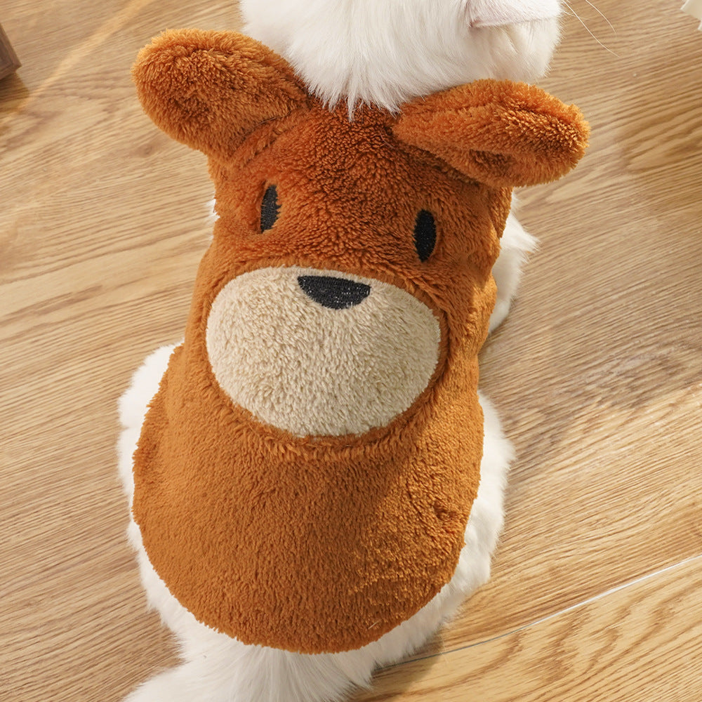 HKM-0879805 Fleece-Lined Dog Coat with Bear Ears - Warm Pet Clothing in Cream