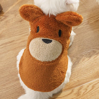 HKM-0879805 Fleece-Lined Dog Coat with Bear Ears - Warm Pet Clothing in Cream