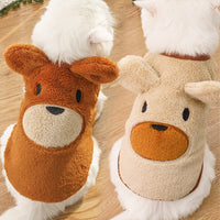HKM-0879805 Fleece-Lined Dog Coat with Bear Ears - Warm Pet Clothing in Cream