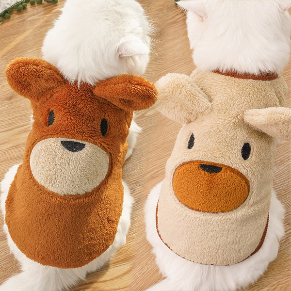 HKM-0879805 Fleece-Lined Dog Coat with Bear Ears - Warm Pet Clothing in Cream