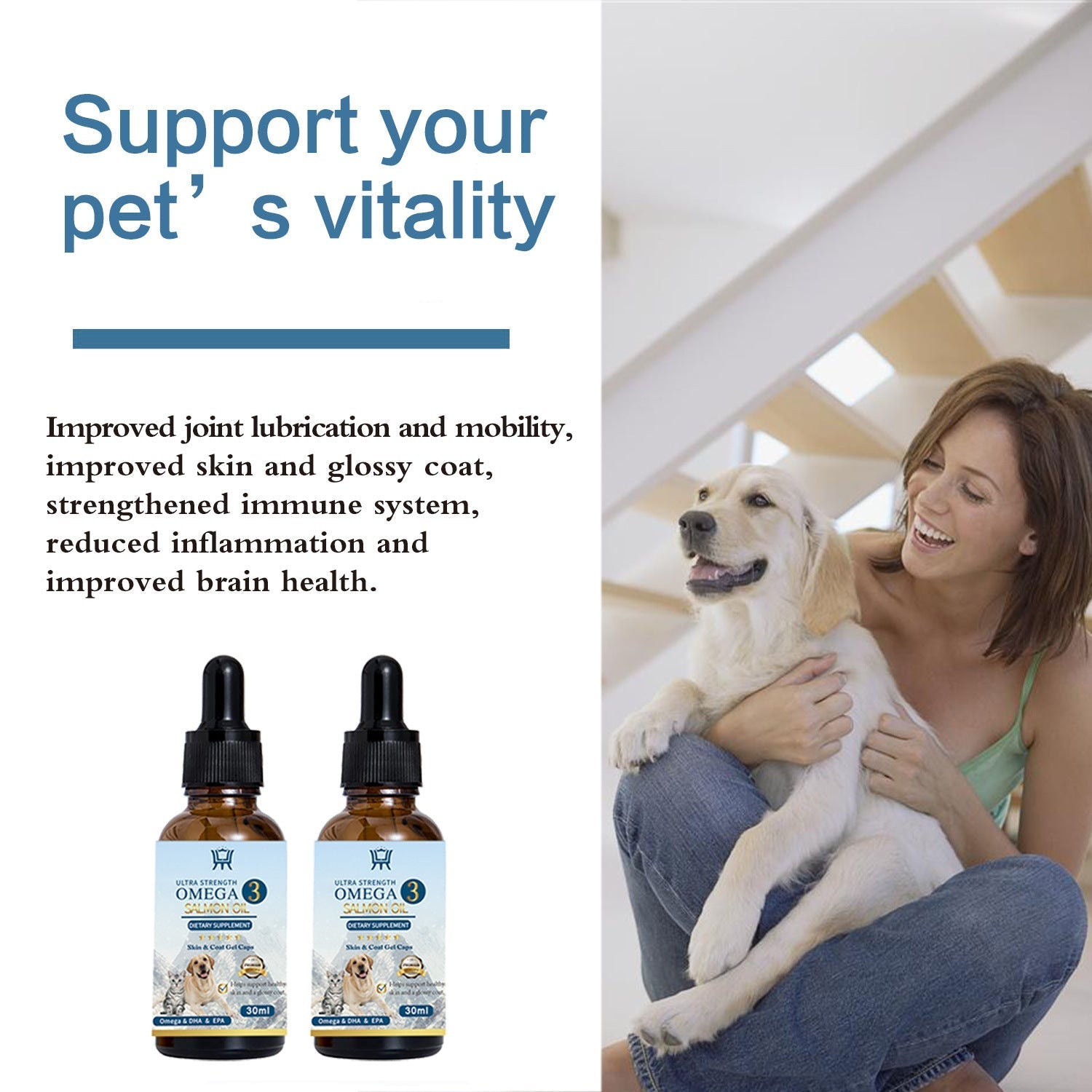 HKM-0880061 Salmon Oil for Pets - 30ml or 60ml Bottle for Coat and Joint Health