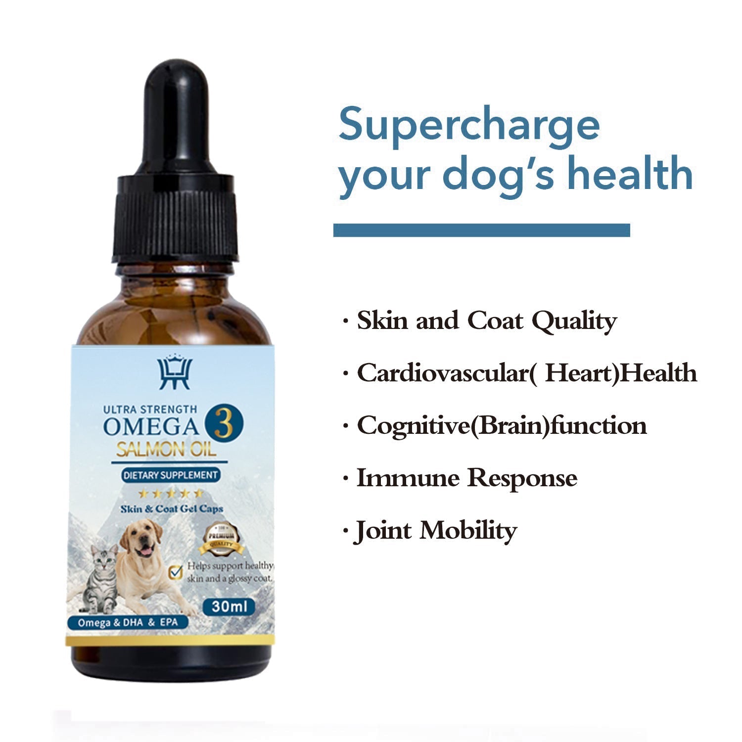 HKM-0880061 Salmon Oil for Pets - 30ml or 60ml Bottle for Coat and Joint Health
