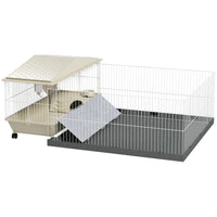 HKM-088211 Comfortable Small Animal Cage with Removable Playpen, Waterproof Pad, Hay Feeder, Water Bottle, and Food Dish for Guinea Pigs and Hedgehogs