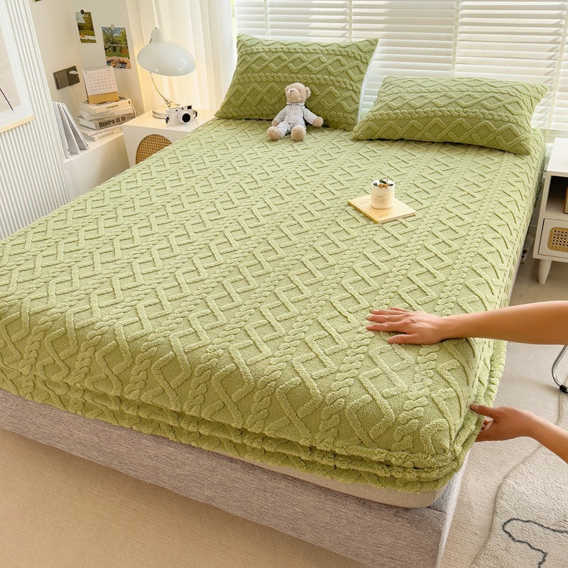 HKM-088211 Nordic Style Solid Color Geometric Milk Fiber Bed Sheet Set - 3 Piece