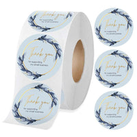 HKM-088211 Thank You Stickers - 500 pcs Blue Flower Bunch Decorative Round Labels for Gift Wrapping and Shipping