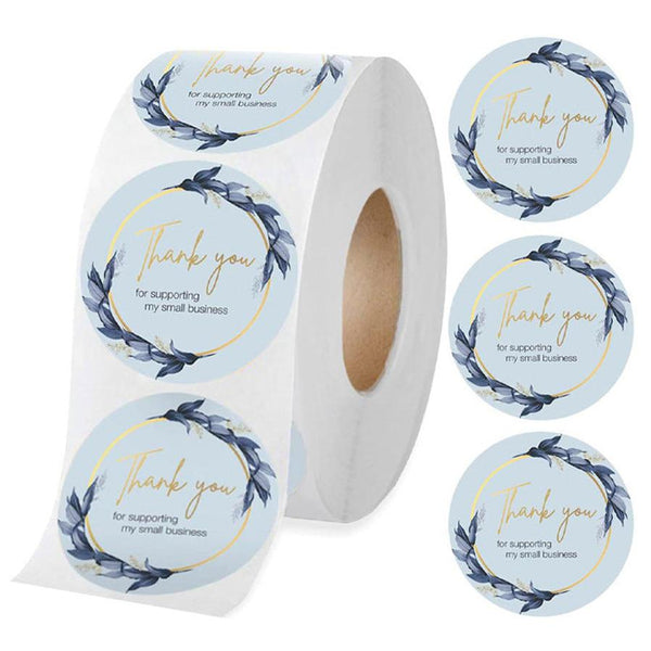 HKM-088211 Thank You Stickers - 500 pcs Blue Flower Bunch Decorative Round Labels for Gift Wrapping and Shipping