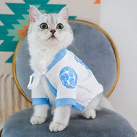 HKM-0882365 Casual Cotton Dragon Robe for Small Dogs - Anti-Hair Pet Apparel in White