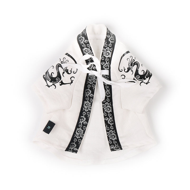 HKM-0882365 Casual Cotton Dragon Robe for Small Dogs - Anti-Hair Pet Apparel in White