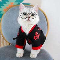 HKM-0882365 Casual Cotton Dragon Robe for Small Dogs - Anti-Hair Pet Apparel in White