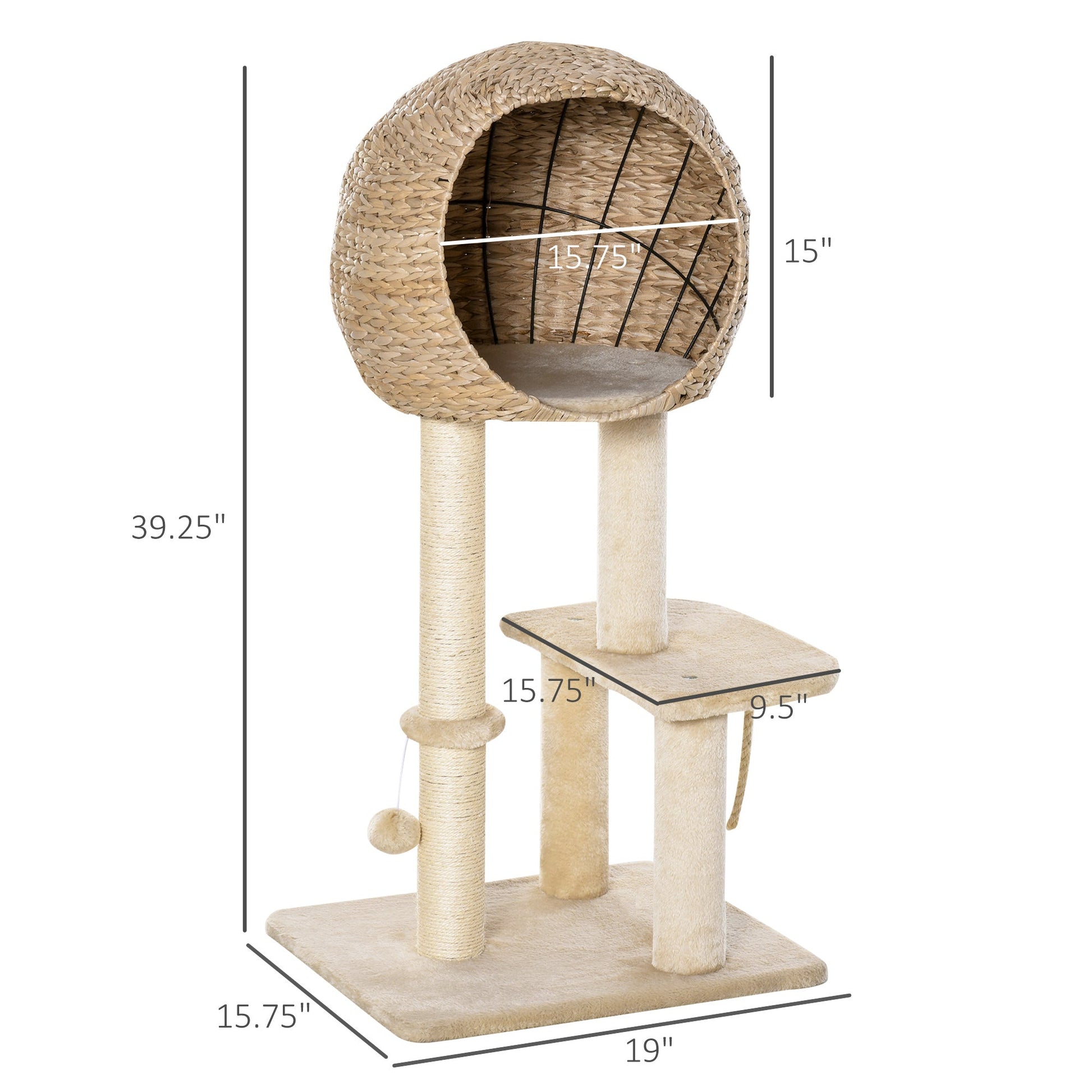 HKM-0883261 Beige Cat Tree with Sisal Scratching Post, Condo, and Multi-Level Design for Play and Relaxation