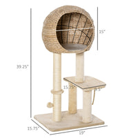 HKM-0883261 Beige Cat Tree with Sisal Scratching Post, Condo, and Multi-Level Design for Play and Relaxation