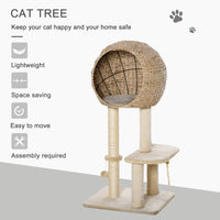 HKM-0883261 Beige Cat Tree with Sisal Scratching Post, Condo, and Multi-Level Design for Play and Relaxation