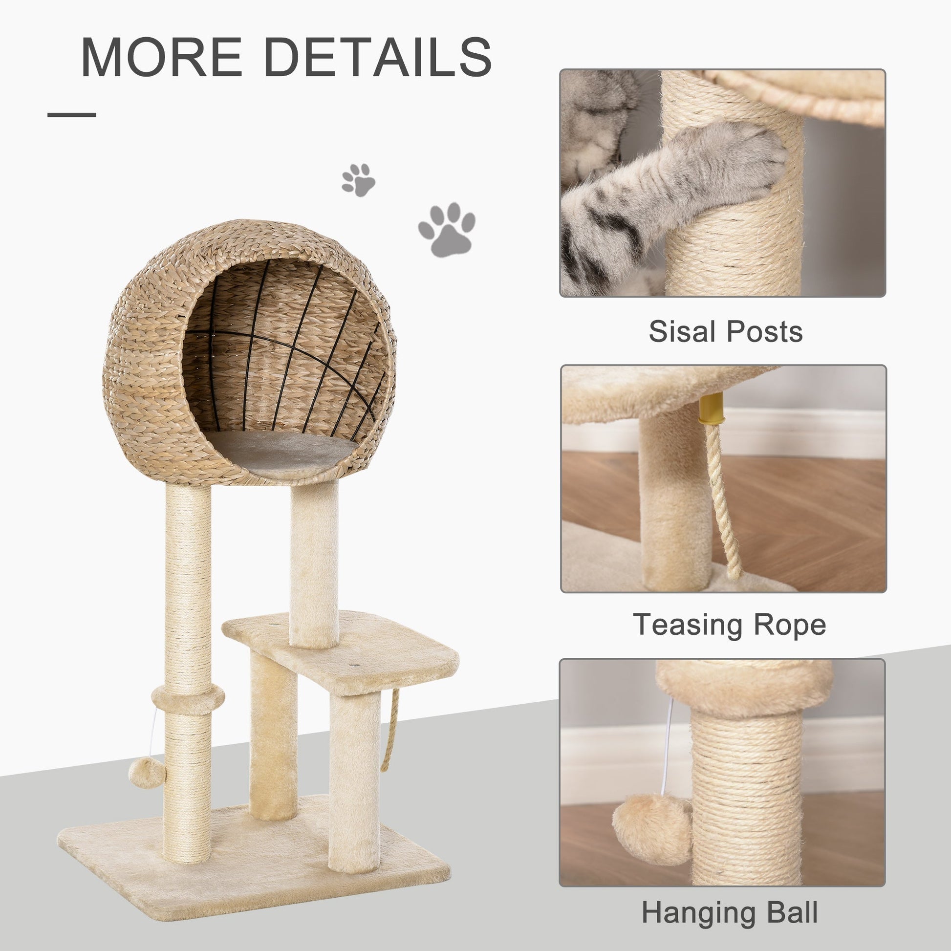 HKM-0883261 Beige Cat Tree with Sisal Scratching Post, Condo, and Multi-Level Design for Play and Relaxation