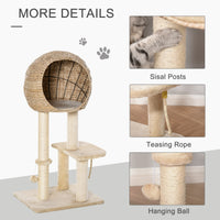 HKM-0883261 Beige Cat Tree with Sisal Scratching Post, Condo, and Multi-Level Design for Play and Relaxation