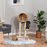 HKM-0883261 Beige Cat Tree with Sisal Scratching Post, Condo, and Multi-Level Design for Play and Relaxation