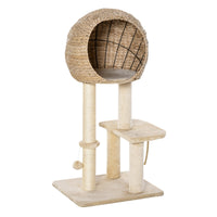 HKM-0883261 Beige Cat Tree with Sisal Scratching Post, Condo, and Multi-Level Design for Play and Relaxation