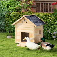 HKM-0883645 Wooden Duck House with Openable Roof, Double Doors & Natural Wood Finish