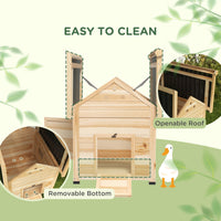 HKM-0883645 Wooden Duck House with Openable Roof, Double Doors & Natural Wood Finish