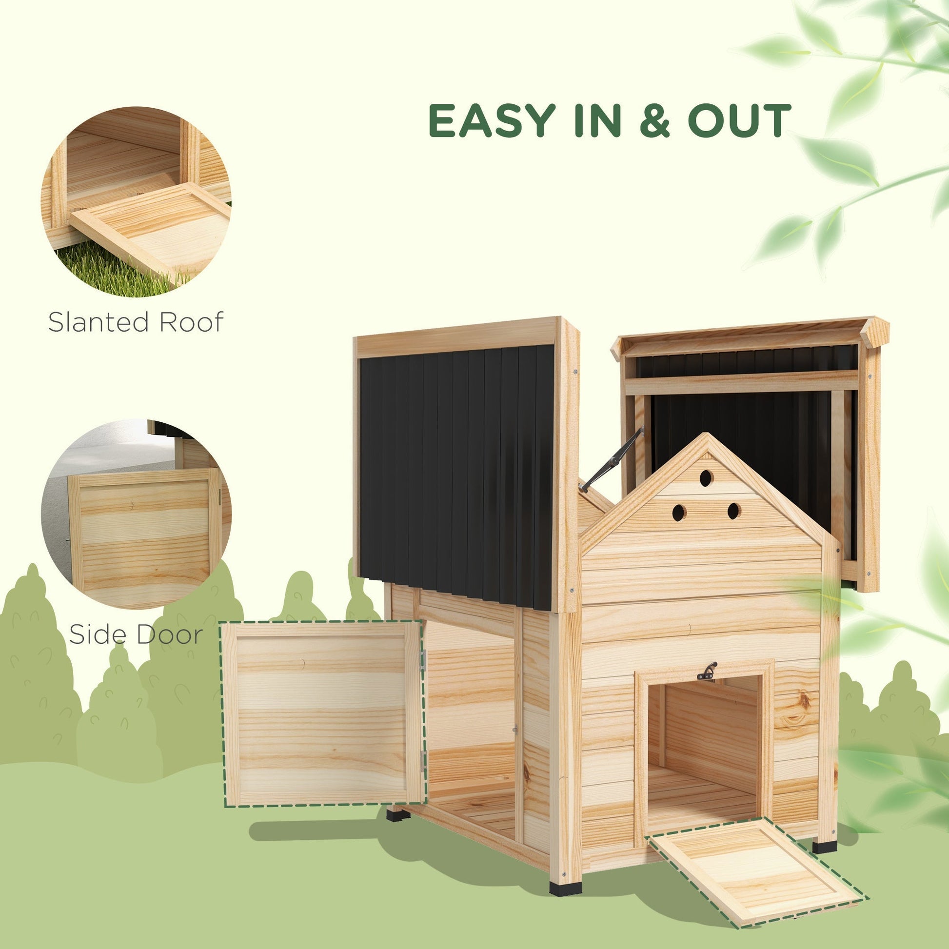 HKM-0883645 Wooden Duck House with Openable Roof, Double Doors & Natural Wood Finish