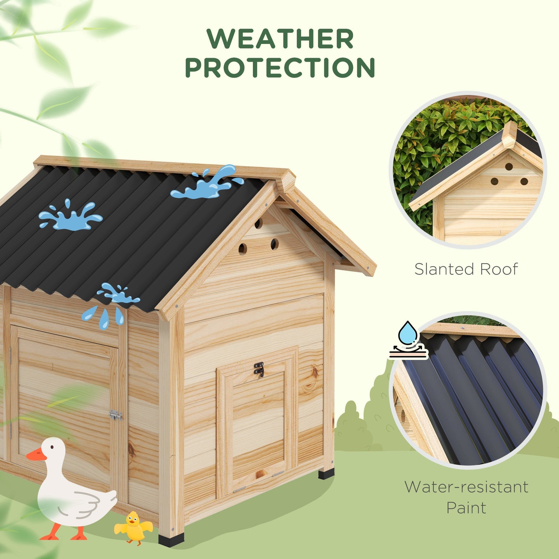HKM-0883645 Wooden Duck House with Openable Roof, Double Doors & Natural Wood Finish
