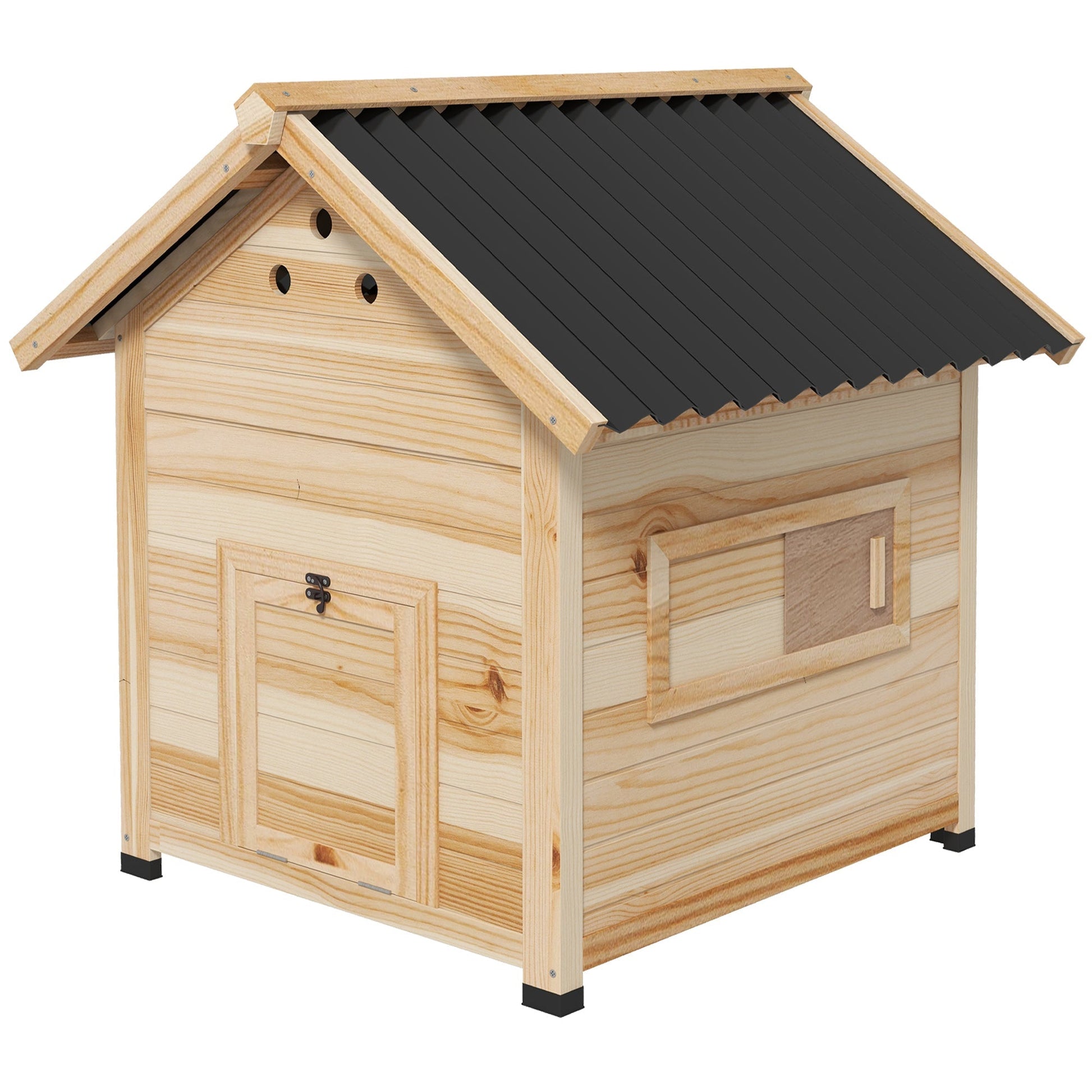 HKM-0883645 Wooden Duck House with Openable Roof, Double Doors & Natural Wood Finish
