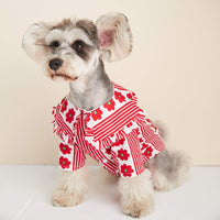HKM-0886333 Lightweight Cotton Dog Shirt with Lotus Leaf Design in Blue and Red, Sizes S-XXL