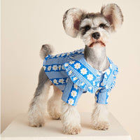 HKM-0886333 Lightweight Cotton Dog Shirt with Lotus Leaf Design in Blue and Red, Sizes S-XXL