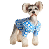 HKM-0886333 Lightweight Cotton Dog Shirt with Lotus Leaf Design in Blue and Red, Sizes S-XXL