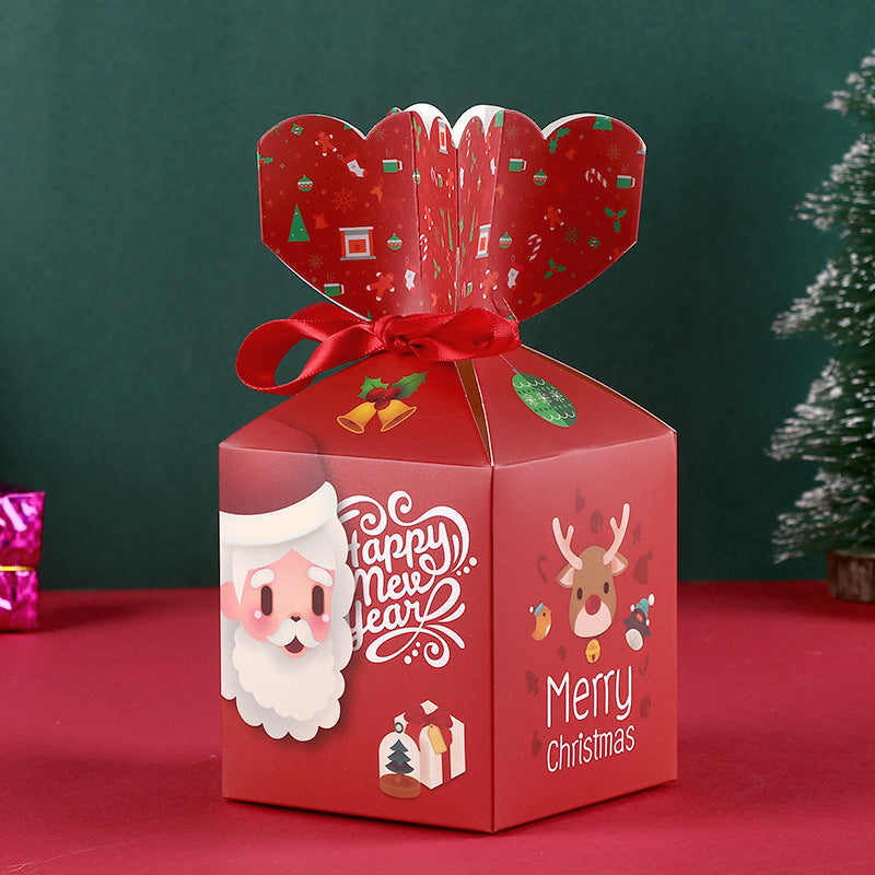 HKM-088659 Christmas Gift Apple Box - Red, Green, Light Blue, Dark Blue - White Cardboard Packaging for Gifts & Snacks - 8.5cm x 8.5cm x 10cm