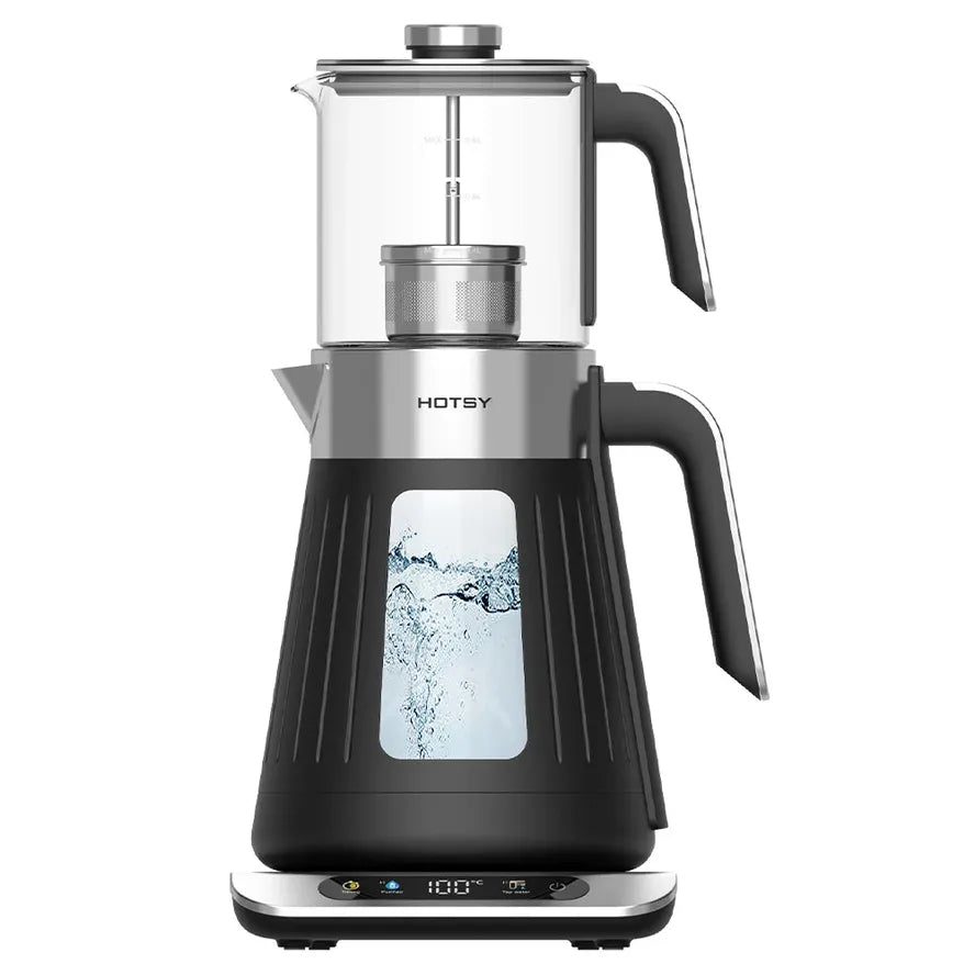 HKM-088659 Electric Double Samovar Kettle Set - 1.6L & 0.8L Glass Teapot for Fast Water Boiling