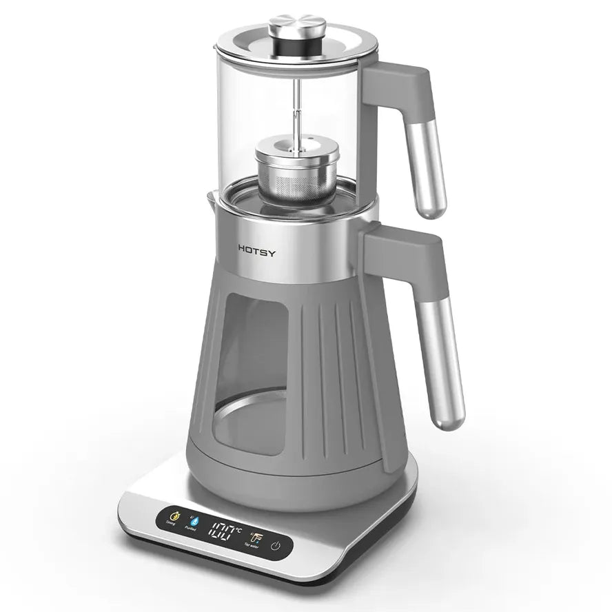 HKM-088659 Electric Double Samovar Kettle Set - 1.6L & 0.8L Glass Teapot for Fast Water Boiling